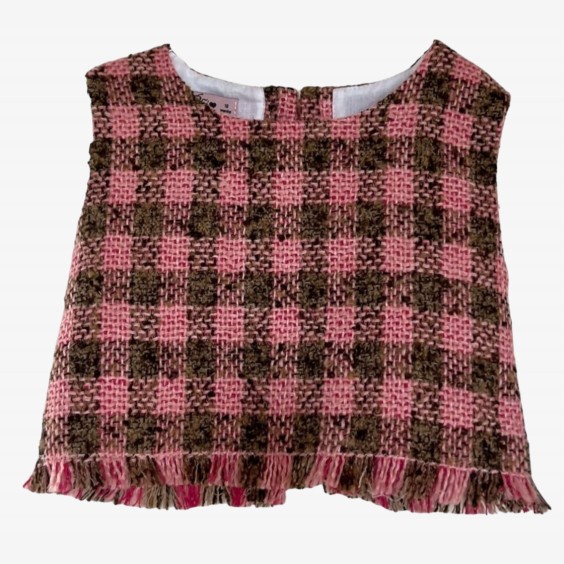 Top en tweed rose et marron