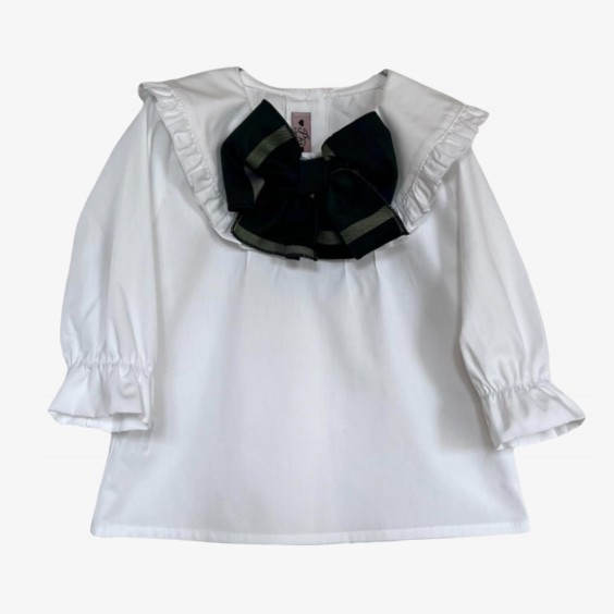 Blouse Blanc avec noeud  carreaux vert