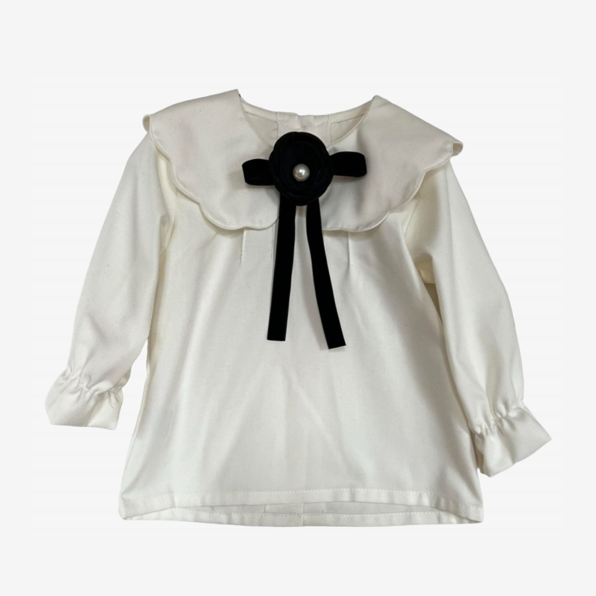 Blouse Crme avec N?ud en Velours Noir et fleur