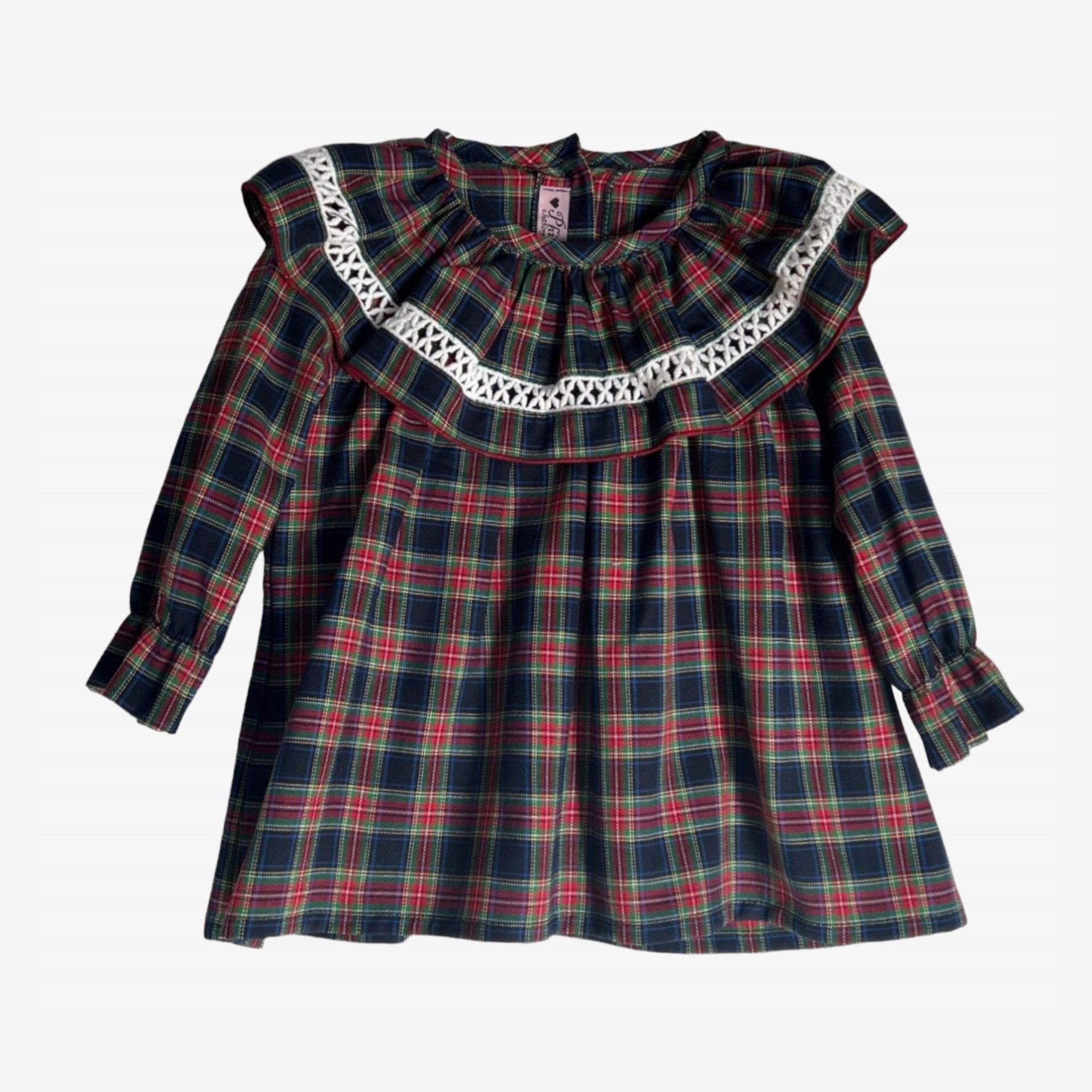 Bordeaux and Blue Tartan Blouse with lace