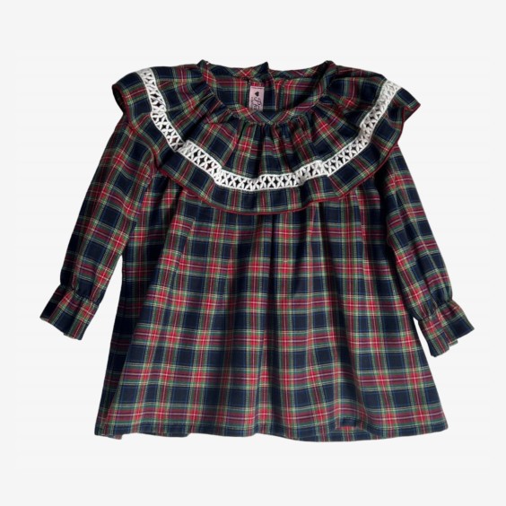 Bordeaux and Blue Tartan Blouse with lace Bordeaux and Blue Tartan Blouse with lace