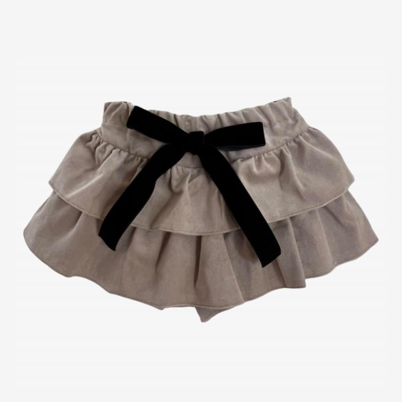 Beige Velvet Skort with bow