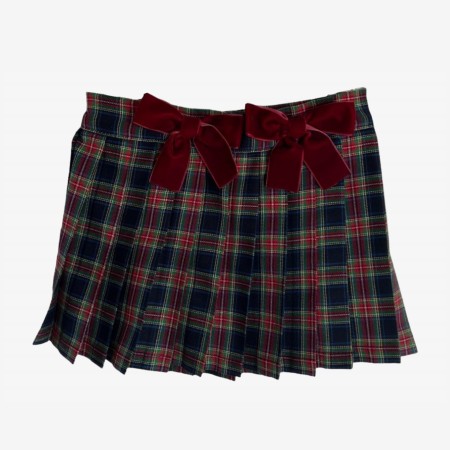 Bordeaux Tartan Pleated Skirt