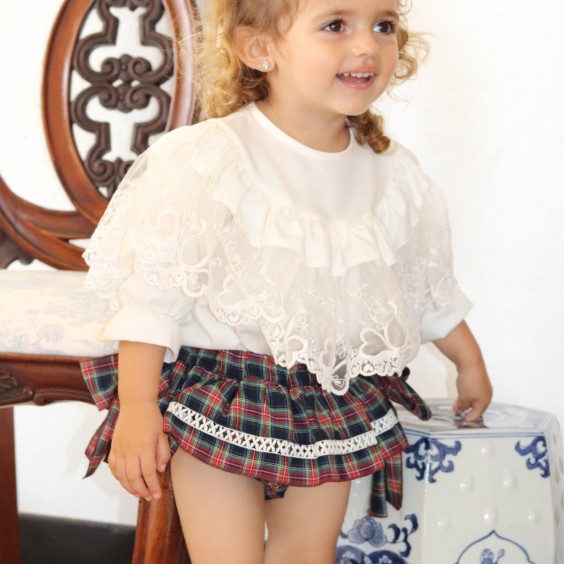 Bordeaux Tartan Bloomer with lace