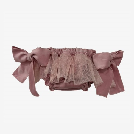 Pink velvet bloomer with pink tule