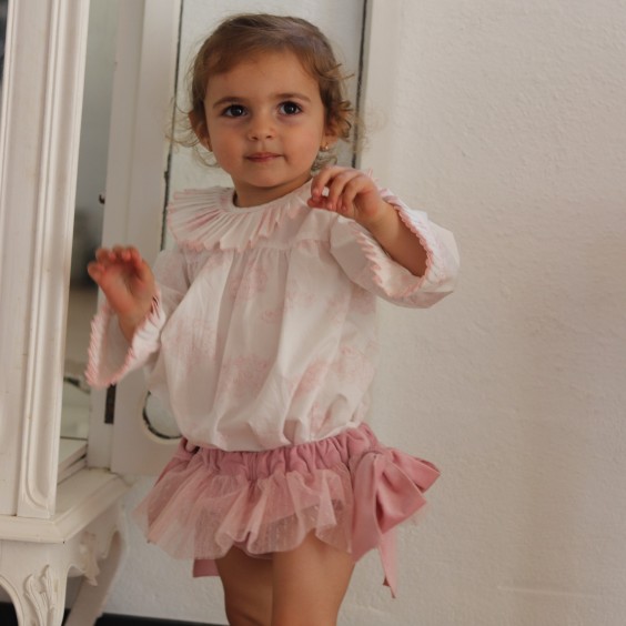Pink velvet bloomer with pink tule