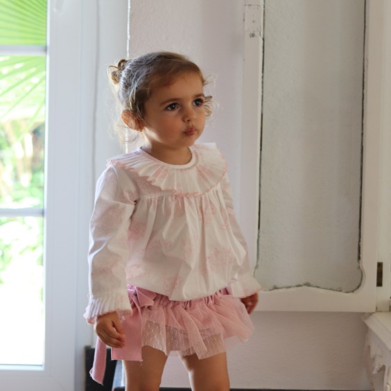 Pink velvet bloomer with pink tule
