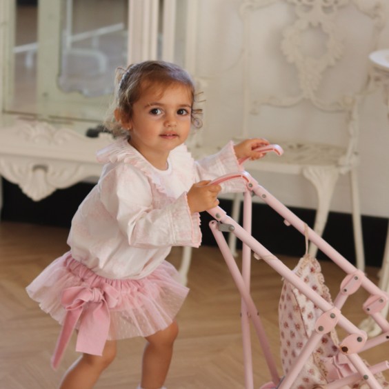 Pink velvet bloomer with pink tule
