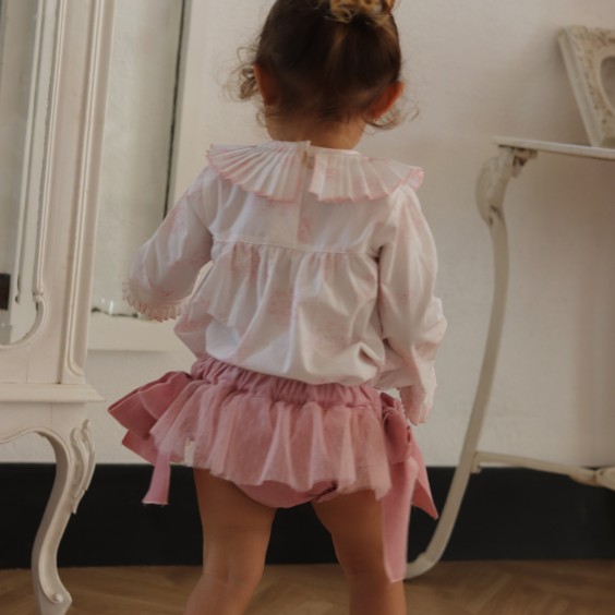 Pink velvet bloomer with pink tule