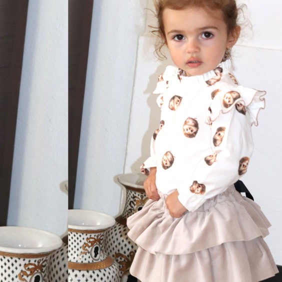 Beige Velvet Skort with bow