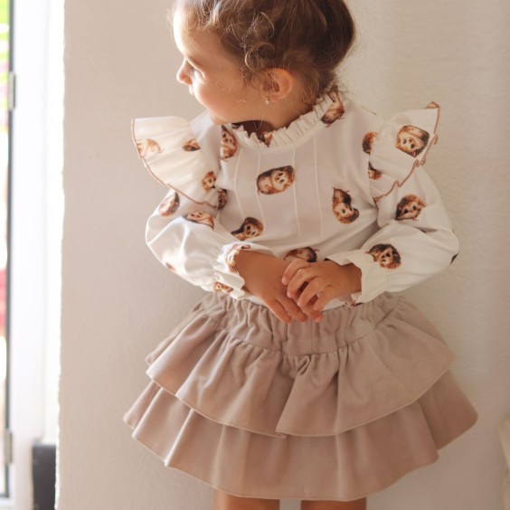 Saia Veludo Creme com lao