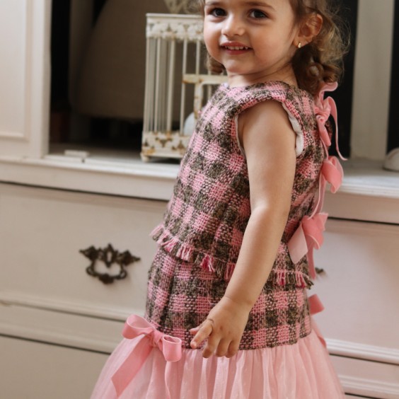 Pink and Brown Tweed Top