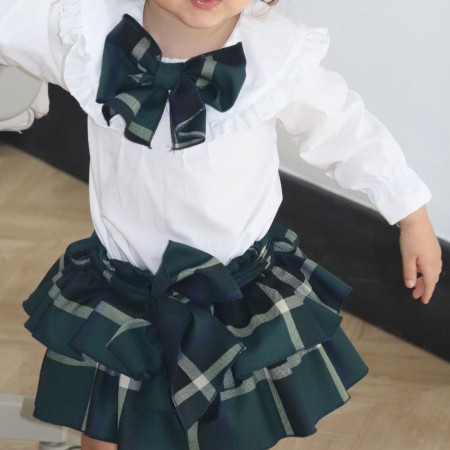 White Blouse with green tartan Bow White Blouse with green tartan Bow