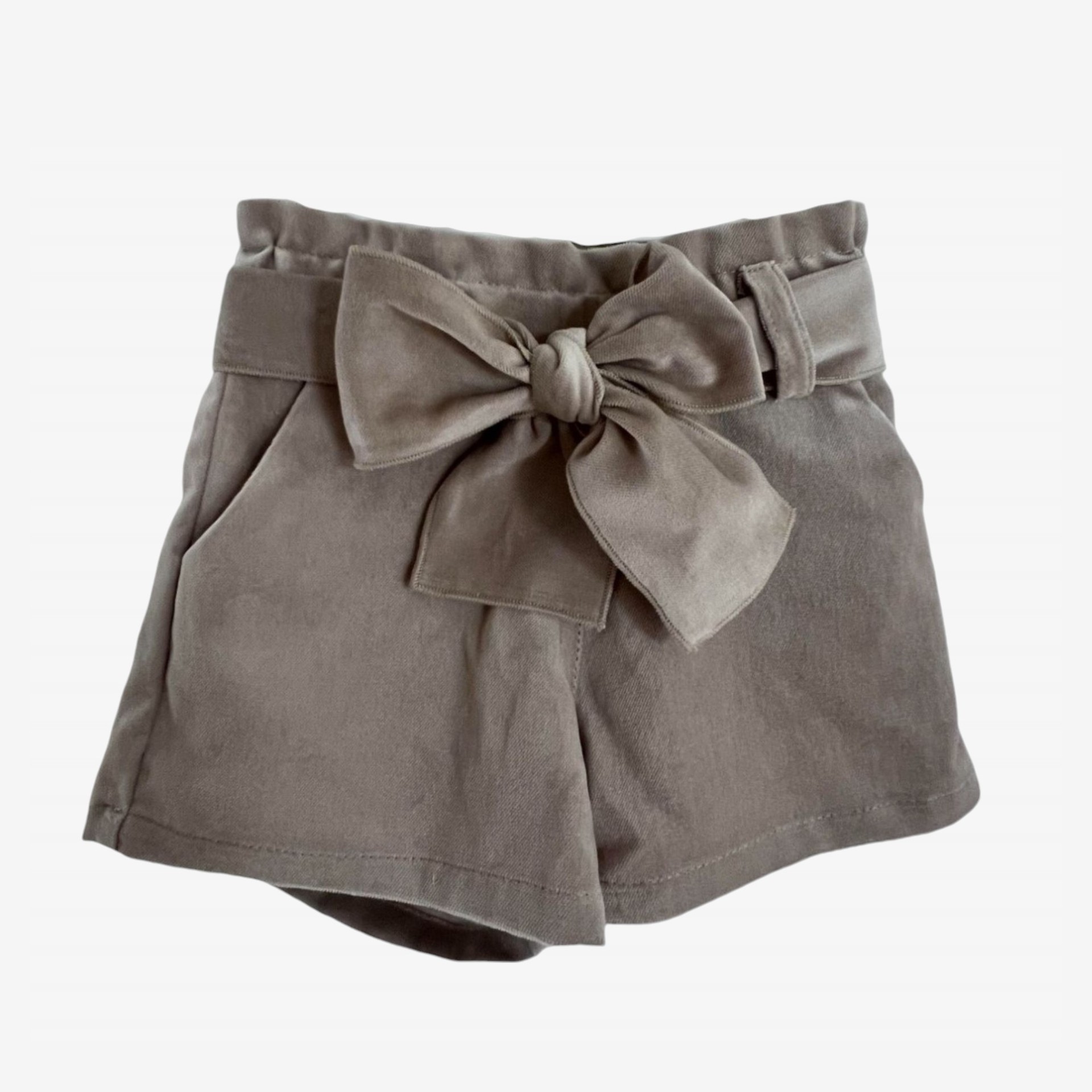 Beige Velvet Shorts with bow