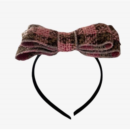 Pink and brown tweed headband