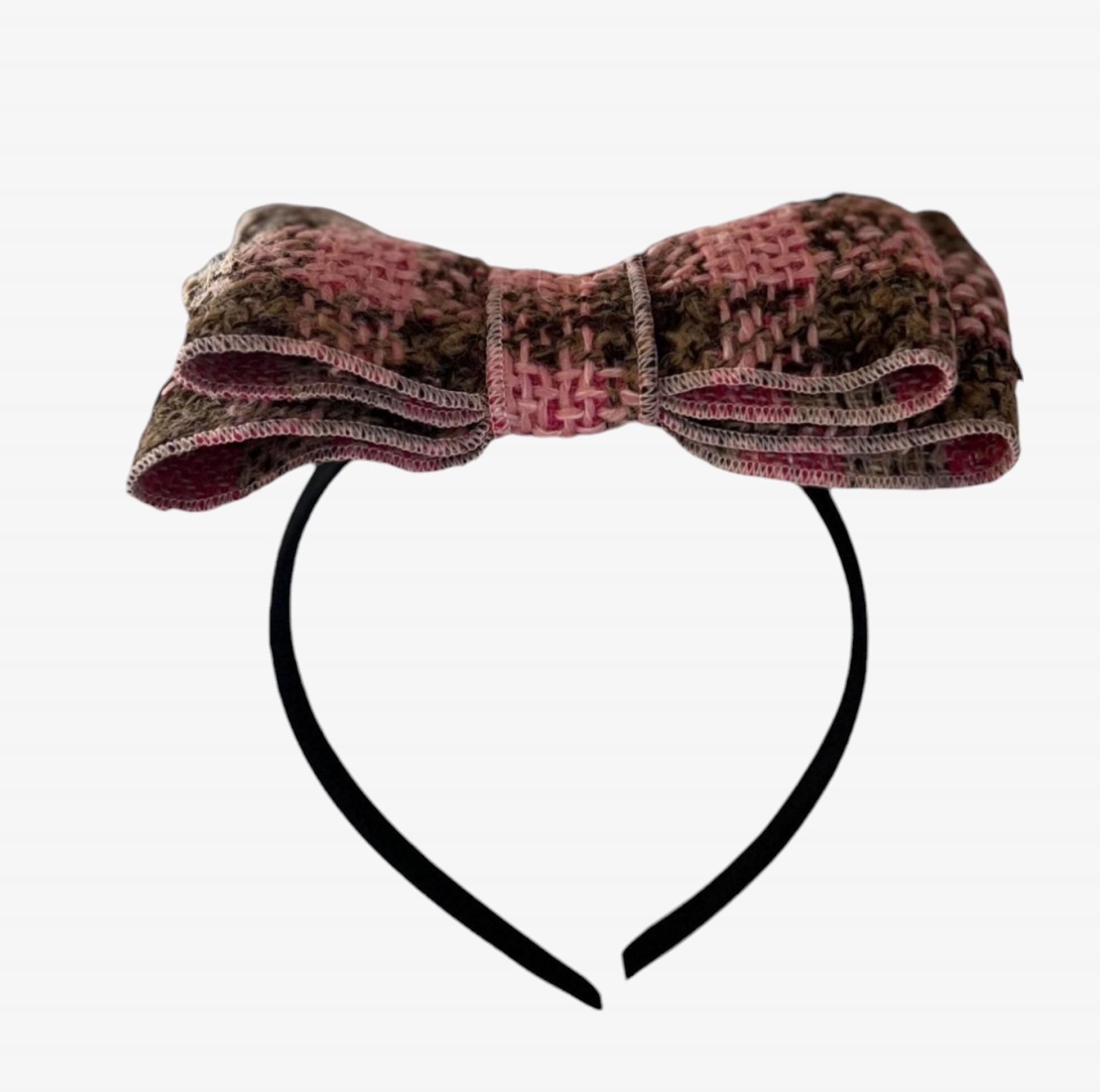 Pink and brown tweed headband