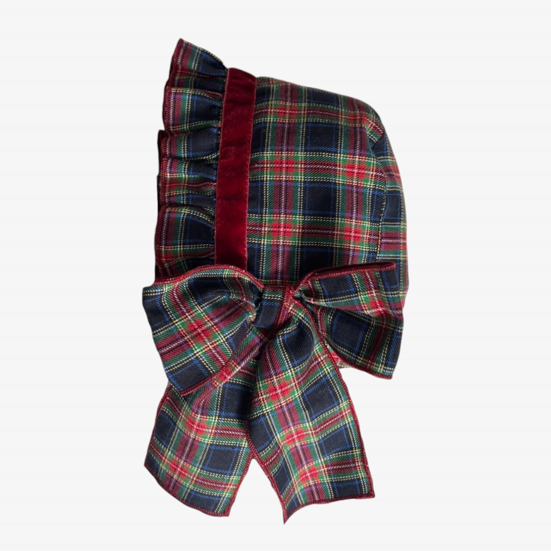 Blue and burgundy tartan bonnet