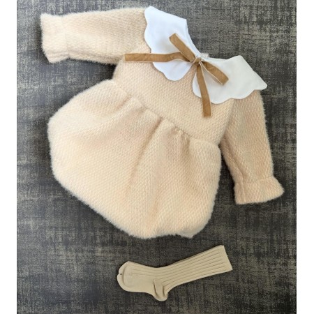  Cream Knit Romper with cream bow