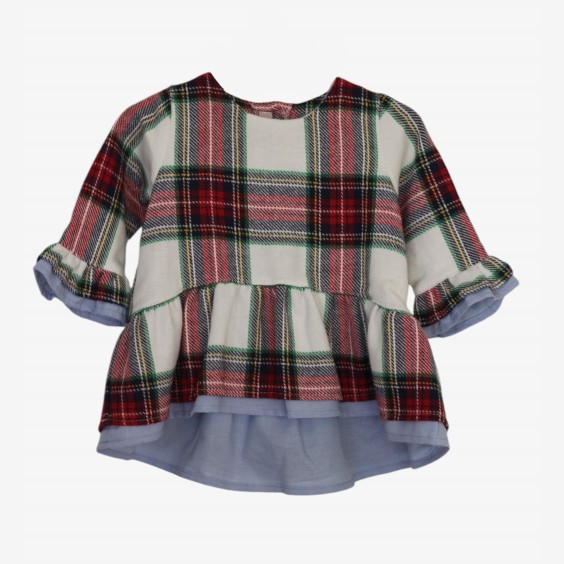 Tnica xadrez vermelho com lao azul oxford