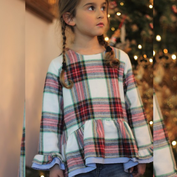 Tnica xadrez vermelho com lao azul oxford