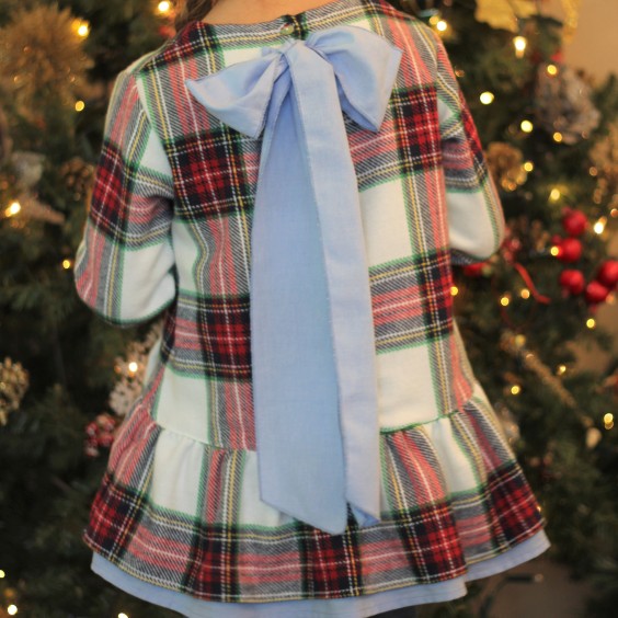 Tnica xadrez vermelho com lao azul oxford