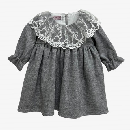 Grey knit dress with tulle