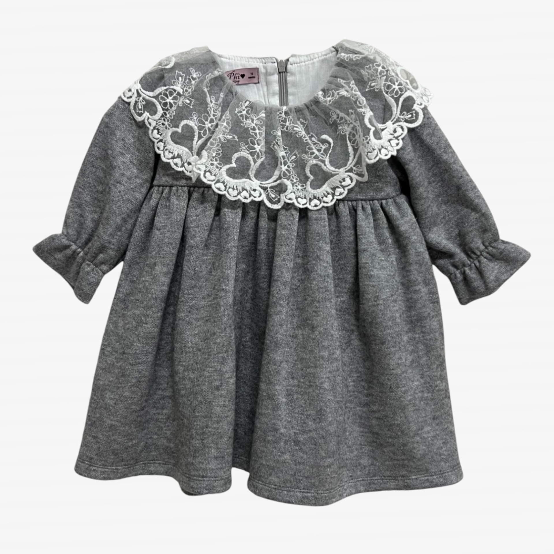 Grey knit dress with tulle