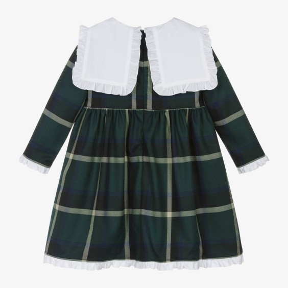 Vestido xadrez verde com golas brancas