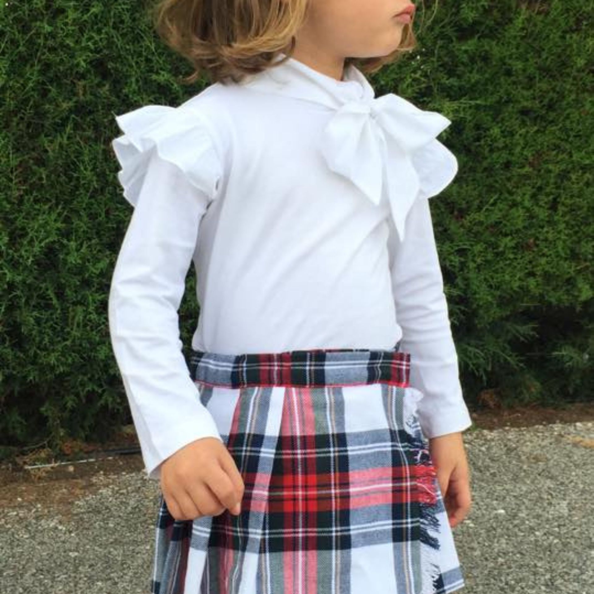Red tartan pleated skirt