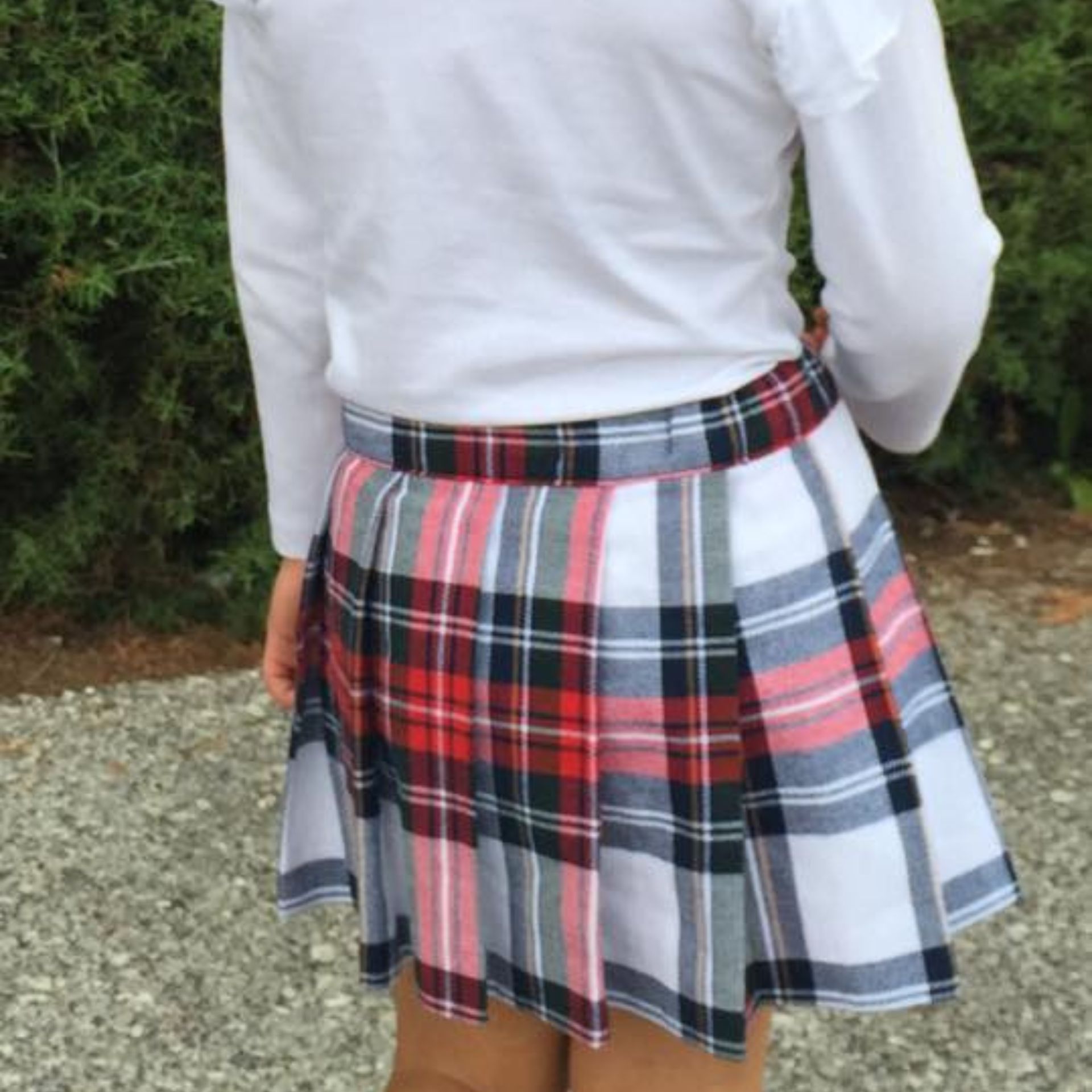 Red tartan pleated skirt