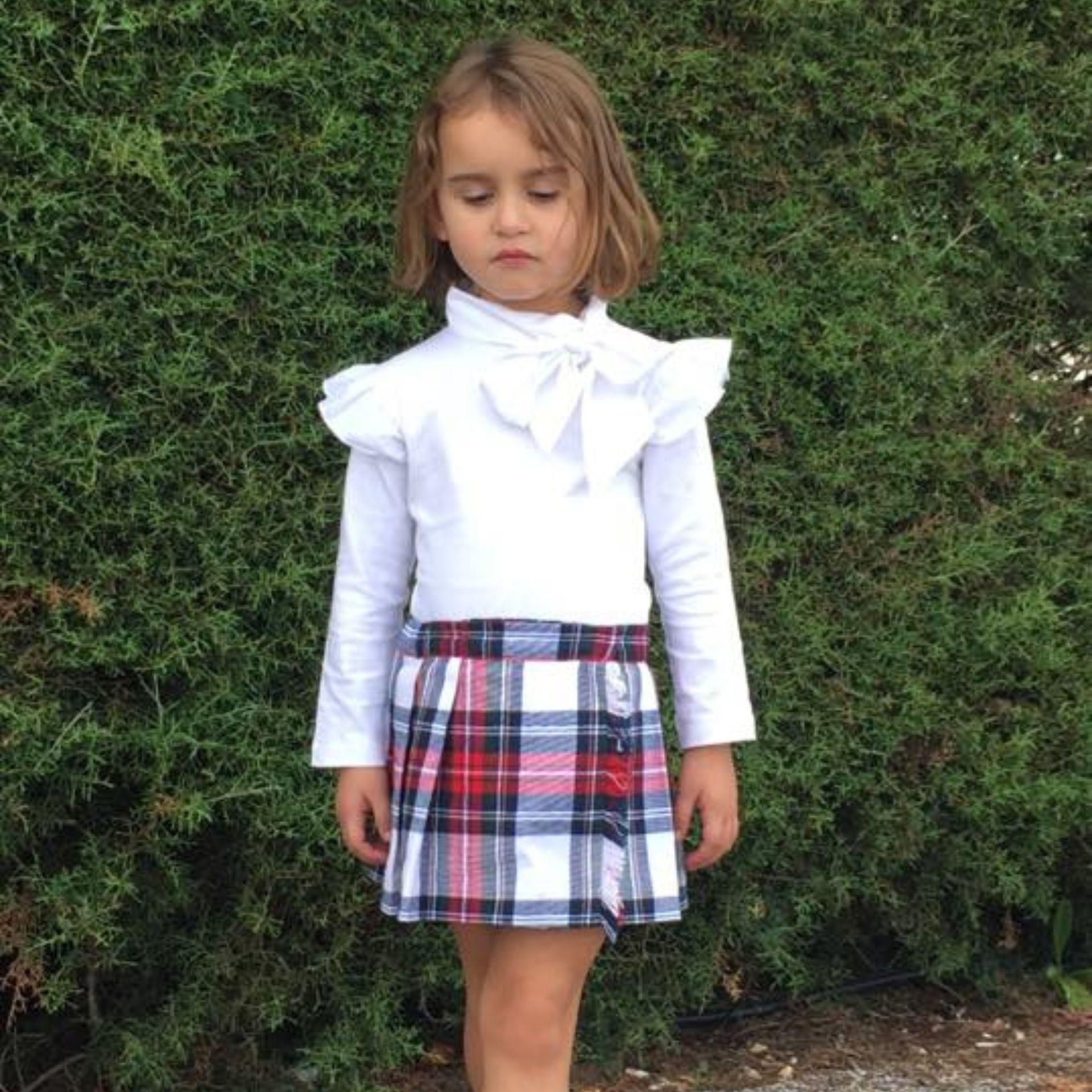 Red tartan pleated skirt