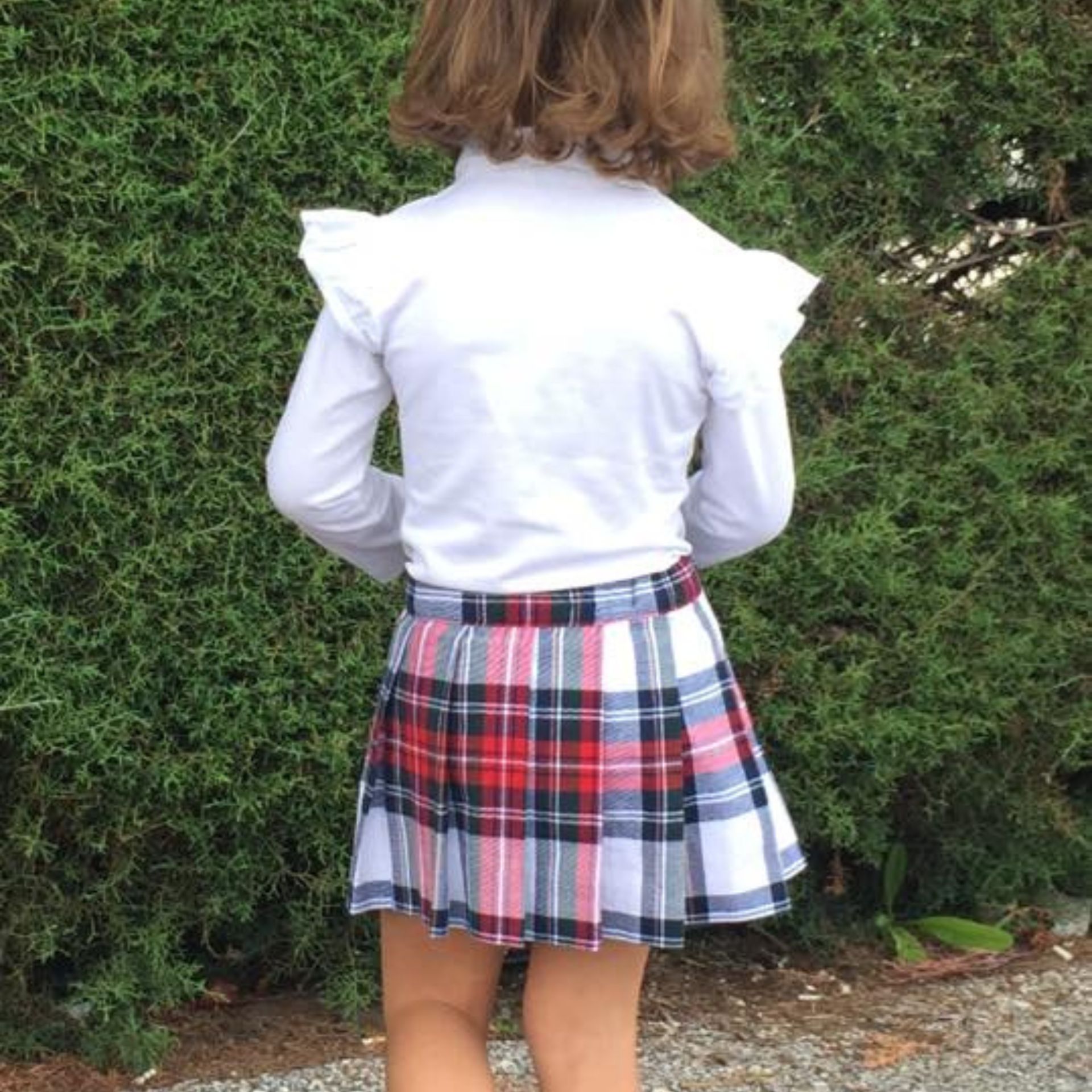 Red tartan pleated skirt