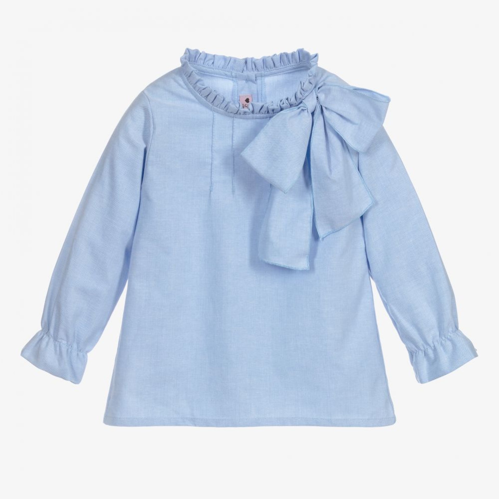 Blue oxford blouse with bow
