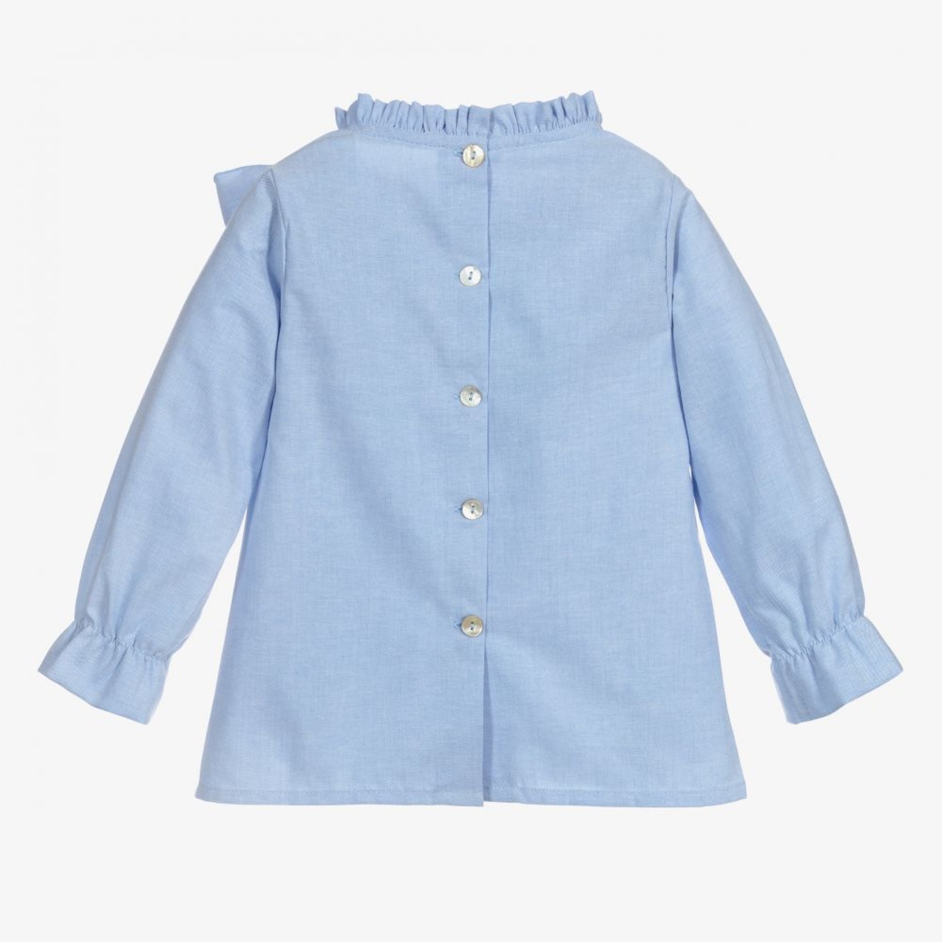 Blue oxford blouse with bow