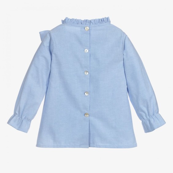 Blue oxford blouse with bow