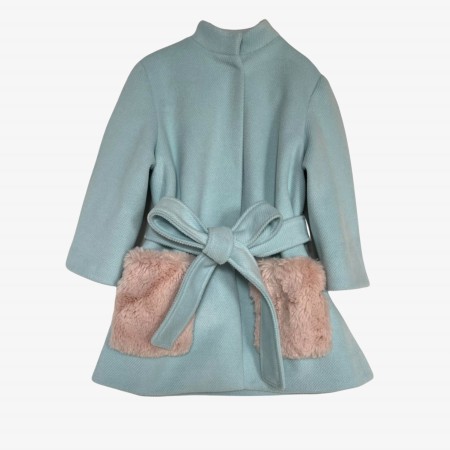 Casaco azul claro bolsos pelo rosa