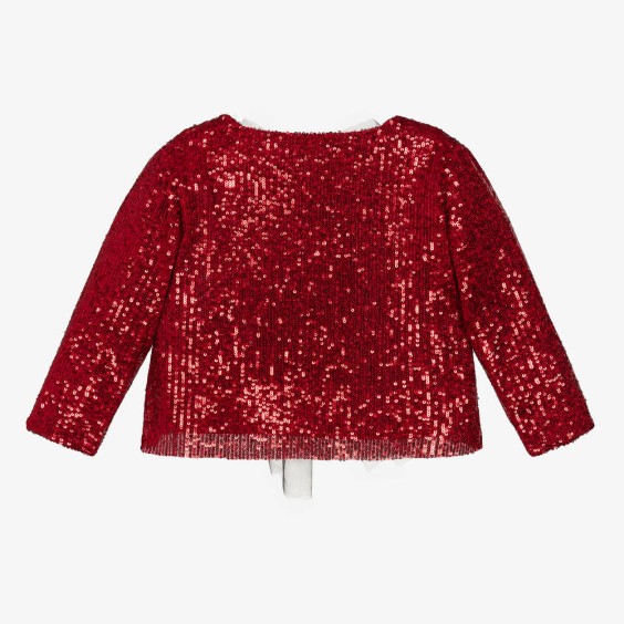 Red sequin jacket with bows