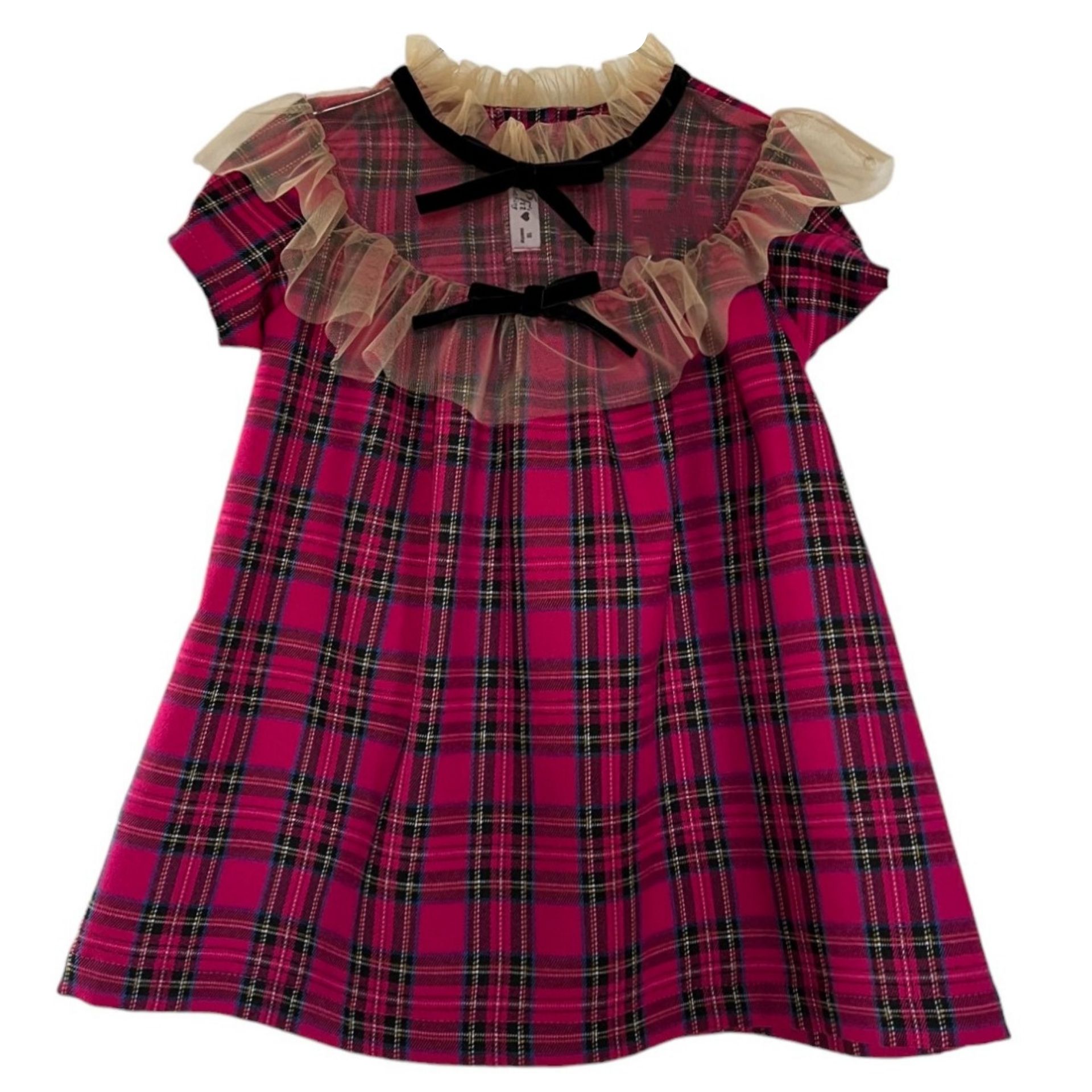 Vestido xadrez rosa com tule