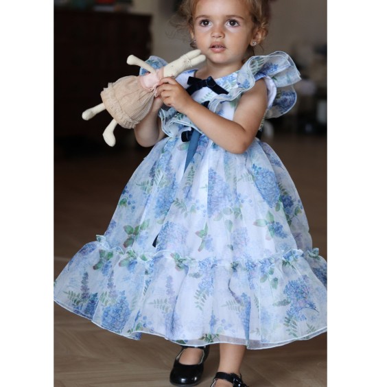 Vestido De organza em Glicinias Azul