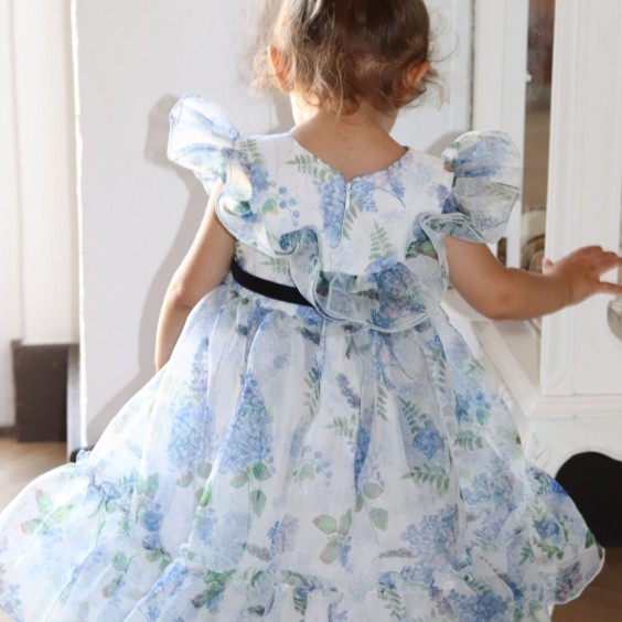 Vestido De organza em Glicinias Azul
