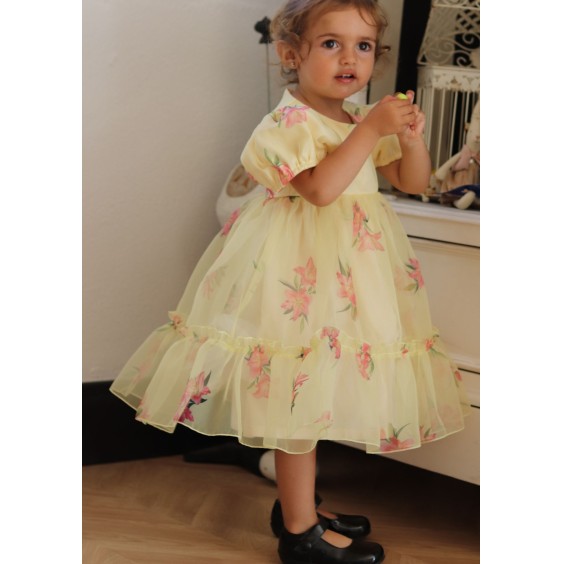 Robe en organza à fleurs de lys jaunes