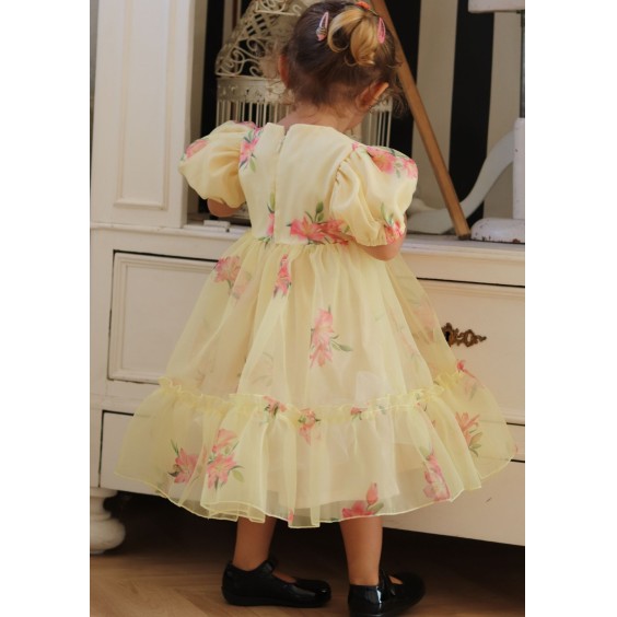 Robe en organza à fleurs de lys jaunes