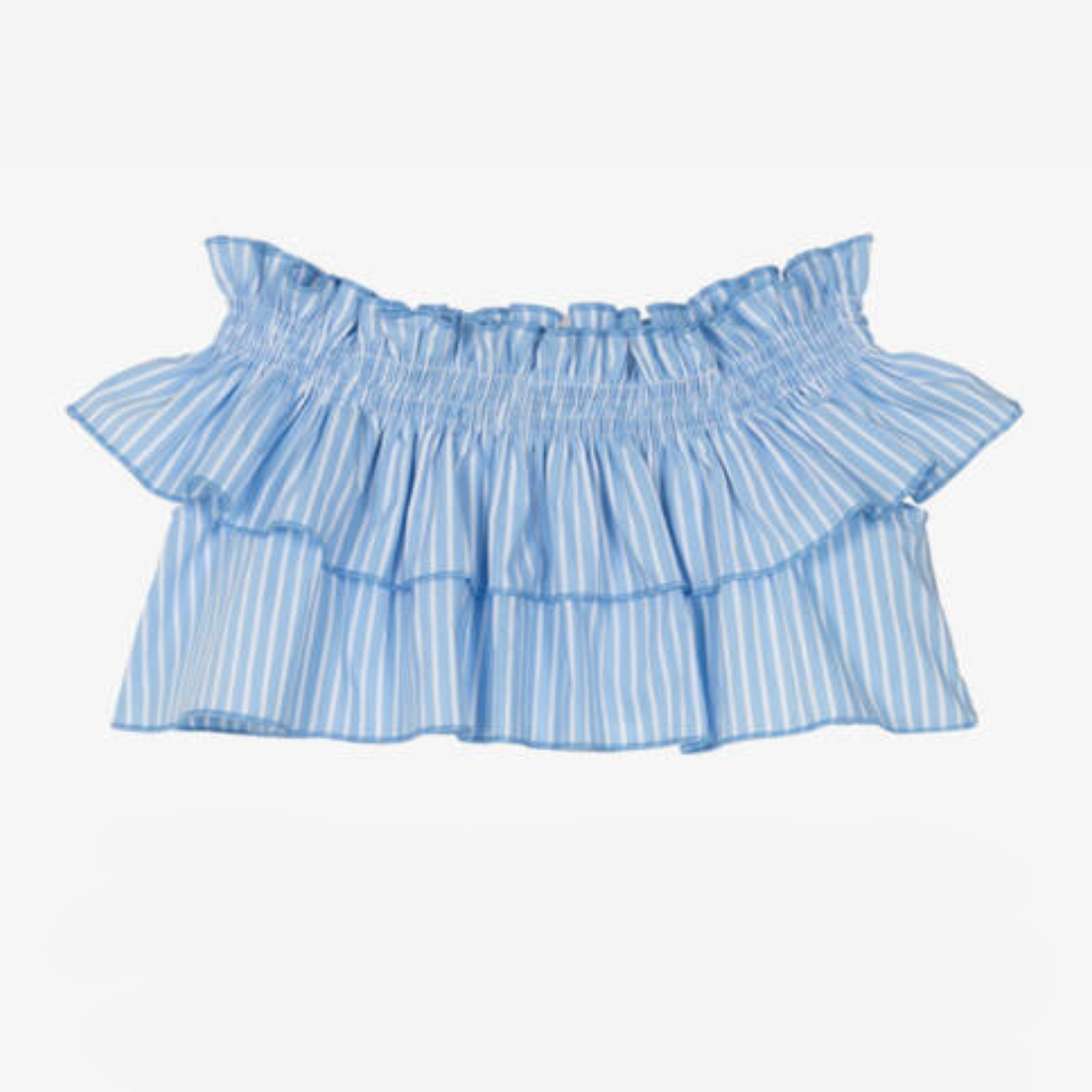 Top riscas azuis com folho