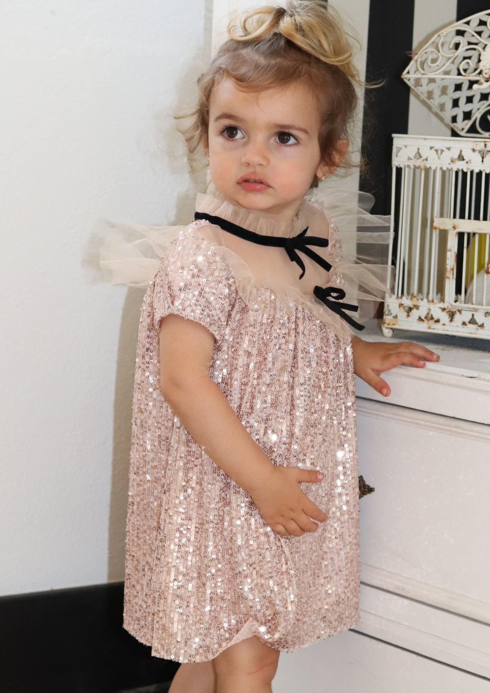 Vestido Lantejoulas Rosa com tule