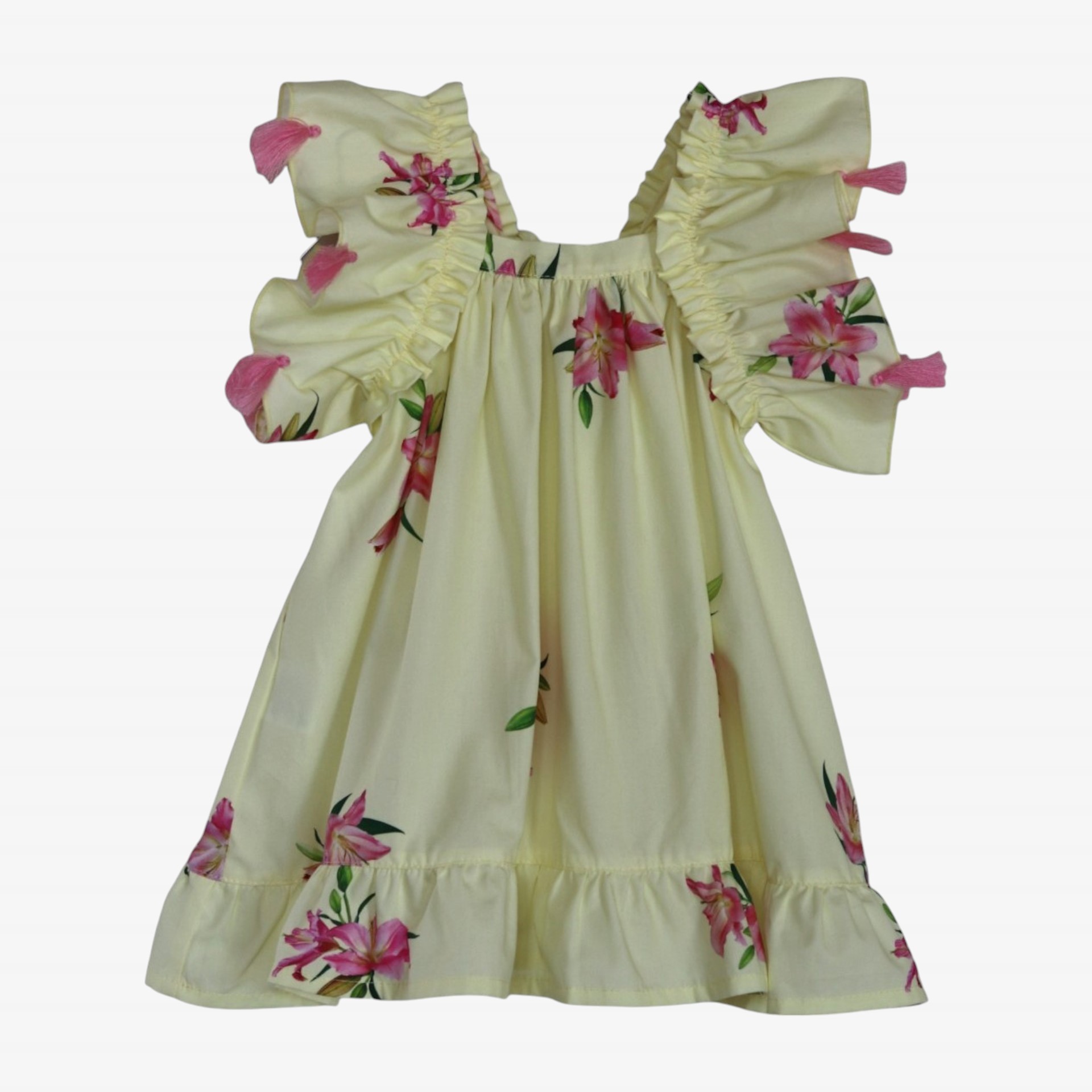 Lilies dress with pink pompom