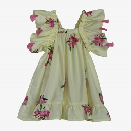 Vestido lírios com pompom rosa Vestido lírios com pompom rosa