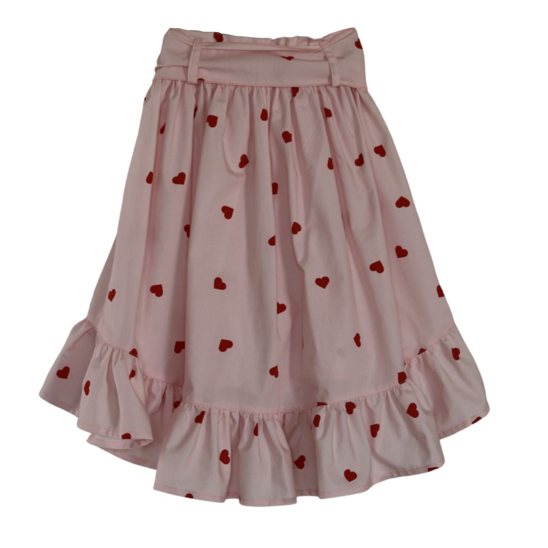 Saia assimétrica rosa corações