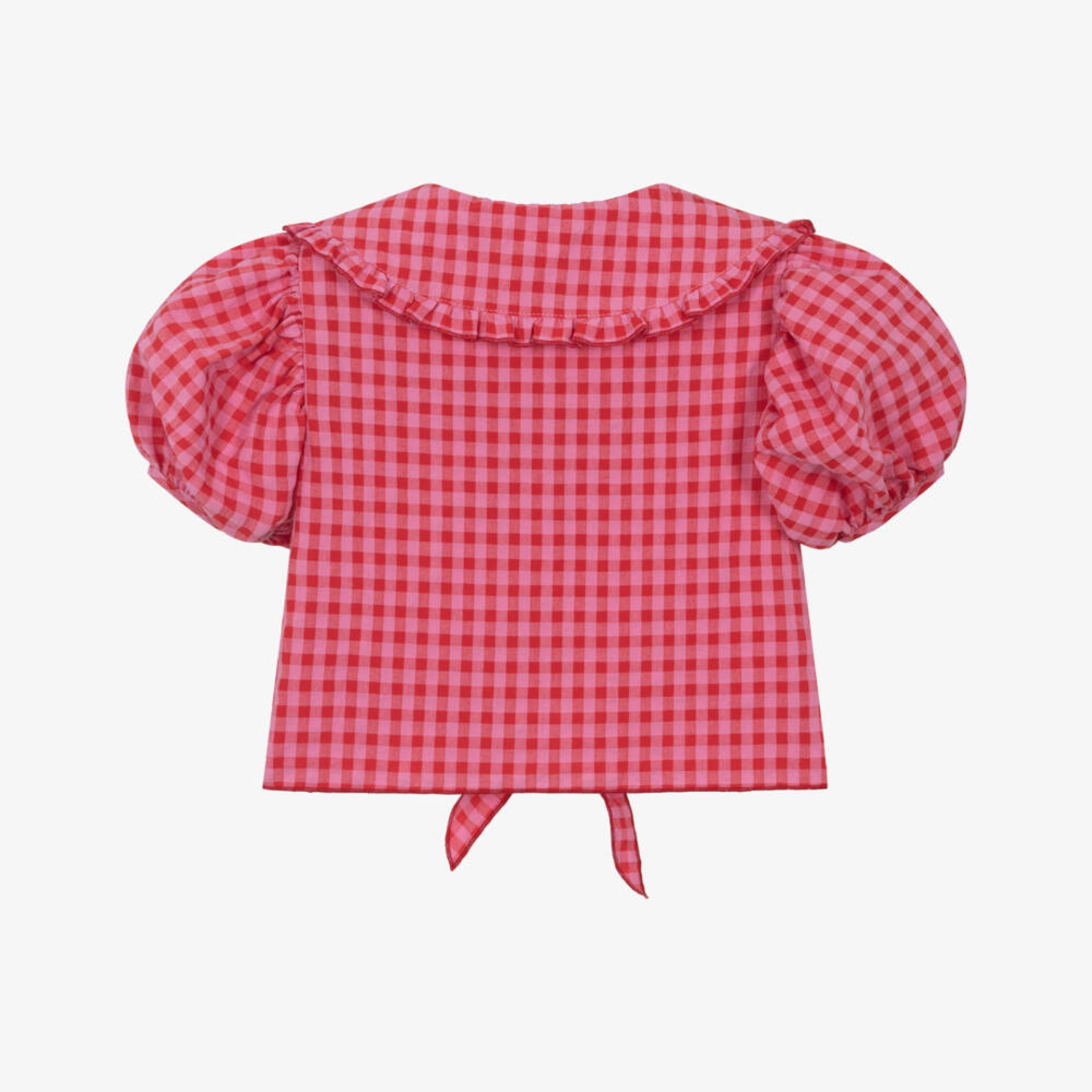 Pink and red gingham blouse