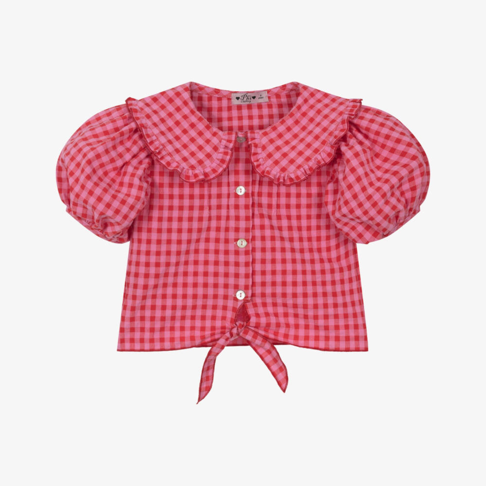 Pink and red gingham blouse