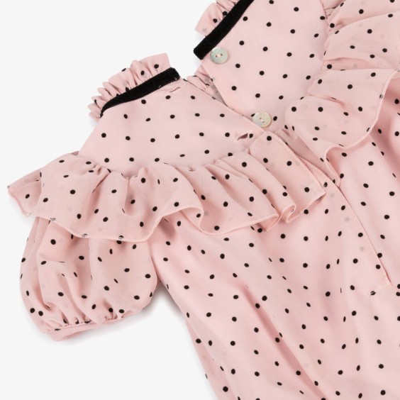 Fofo mousseline rosa com pintas